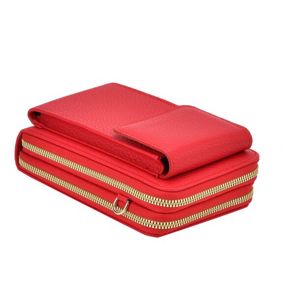 Crossbody-Handytasche mit RFID-Schutz und gemustertem Trageriemen, 19x6x11 cm, Rot image number 7