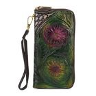 "Life style Color:Embossed Green Flower /Profile:Long wallet with wrist wall(exterior):PU Lining(interior): polyester; Pockets(exterior):Zipped-1; Pockets(interior):Zipped-1;Card slot-8 Measurement:7.48*0.98*3.94 "