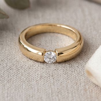 LUXURIANT VS-EF Labor Diamant Ring, 925 Silber 750 Gelbgold Vermeil - 0,15 ct.