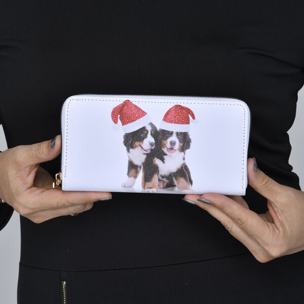 Brieftasche, Hunde mit Weihnachtsm&uuml;tzen, Gr&ouml;&szlig;e 18,5x2,5x9,5 cm, Wei&szlig; image number 2