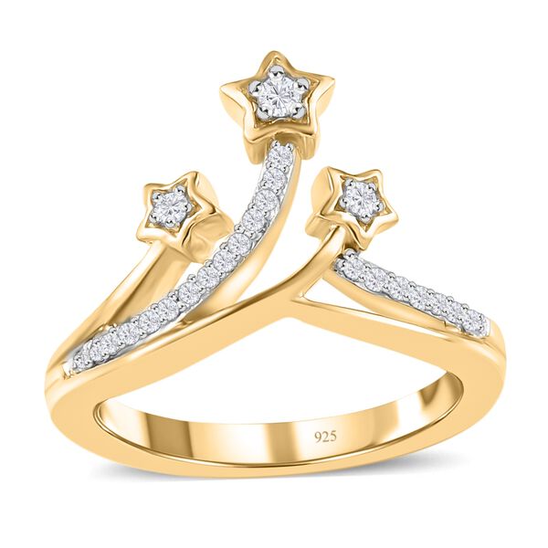 Diamant 3 Stern Ring 925 Silber Gelbgold Vermeil image number 4