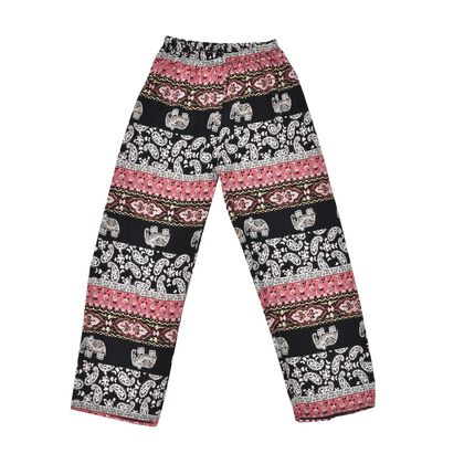 Gewebte Viskosehose, Länge 103/ Hüfte 66/ Taille 56cm, schwarz und rosa