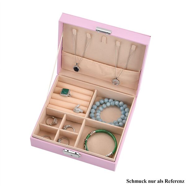 Schmuck Aufbewahrungsbox mit Haken, abschlie&szlig;bar mit Schl&uuml;ssel, 6 F&auml;cher, 19x17x6,8cm, Rosa image number 6