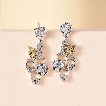 J Francis gefertigt mit SWAROVSKI - Zirkonia Ohrringe 925 Silber Rhodiniert und 750 Gelbgold Vermeil