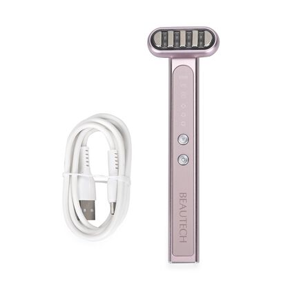 BEAUTECH - Gesichts- und Augenmassageger&auml;t mit LED-Licht (Rot, Blau, Lila), Heizfunktion, EMS, Vibration und rotierendem Massagestab, 158x19x25.5 mm, Pink
 