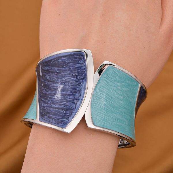 Blau-Türkis Eleganz Armreif - Modernes Wellen-Design, Emailliert image number 2