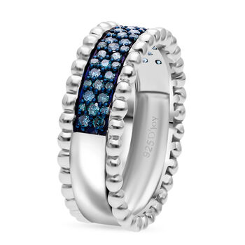 Blauer Diamant Ring 925 Silber platiniert (Gr&ouml;&szlig;e 17.00) ca. 0.50 ct