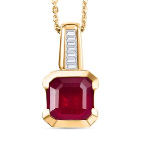 D'Joy Afrikanischer Rubin (Fissure gefüllt), Weißer Diamant Schmuckset ca. 50 cm 925 Silber 750 Gelbgold Vermeil ca. 2,91 ct.