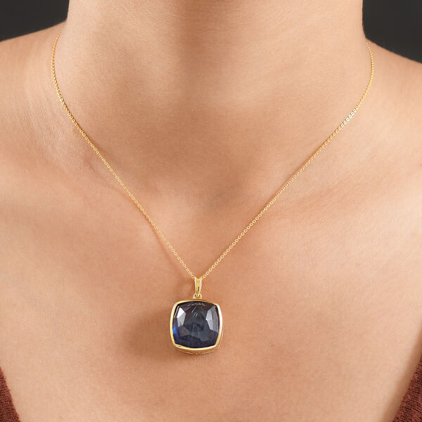 D'Joy Blauer Quarz Triplette Anhänger 925 Silber vergoldet ca. 18,70 ct. image number 2