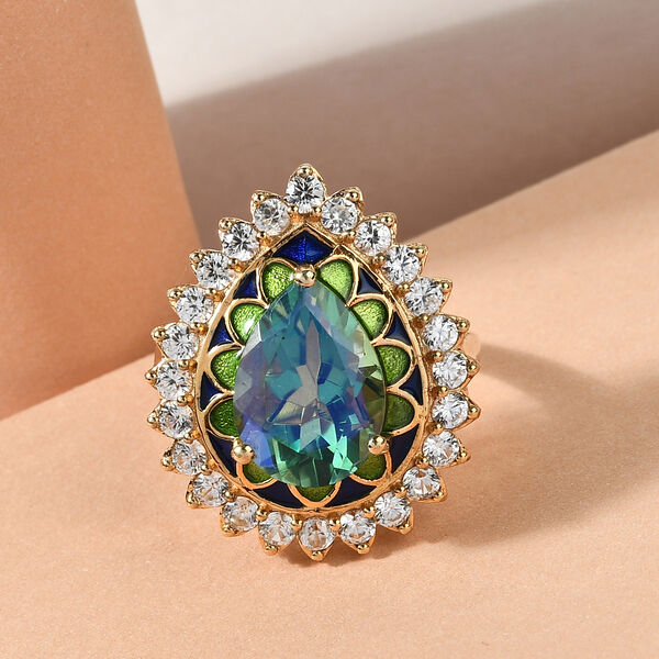 Pfau Triplett Quarz und Zirkon Ring 925 Silber Gelbgold Vermeil  ca. 7,72 ct image number 2