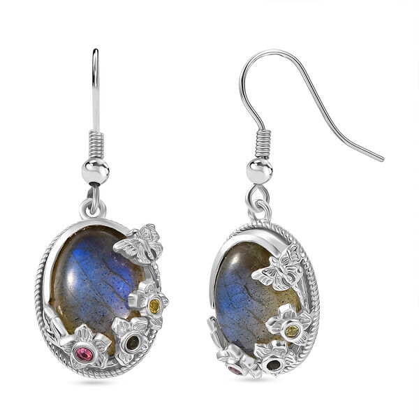 EVER TRUE AAA Labradorit, Mehrfarbig-Turmalin Ohrringe Nickelfreies Messing ca. 11.67 ct