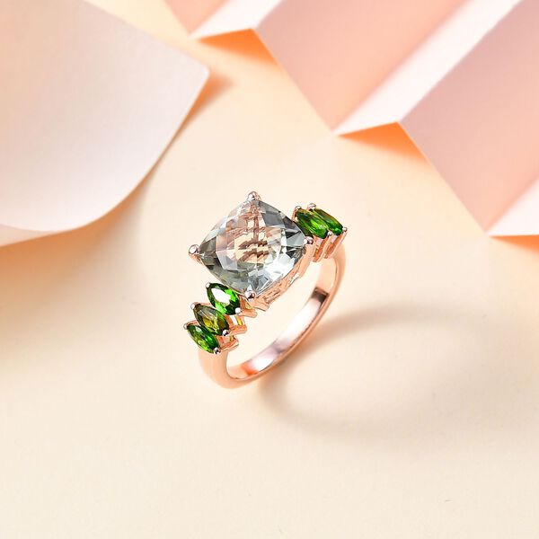 Prasiolite, Natürlicher Chromdiopsid Ring 925 Silber 750 Roségold Vermeil (Größe 17.00) ca. 5,09 ct image number 2