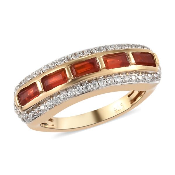 Mexikanischer Kirschfeuer-Opal und Zirkon Ring 925 Silber vergoldet image number 4