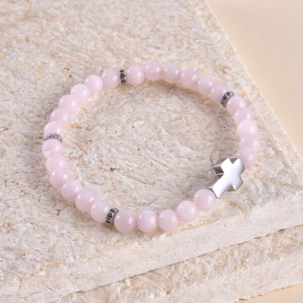 Rosenquarz Armband, ca. 19 cm, reiner Edelstahl ca. 65,00 ct image number 2