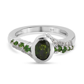 Natürlicher Chromdiopsid und ZirkonRing 925 Silber platiniert  ca. 1,18 ct