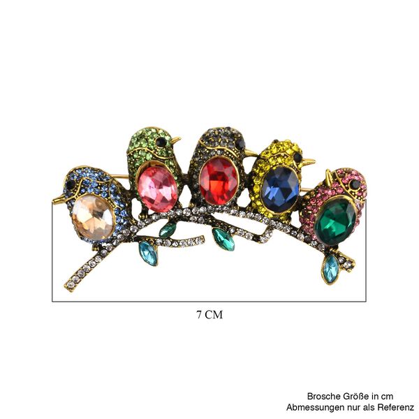 Mehrfarbiger Kristall Brosche Antikes Gold image number 5
