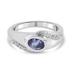 Tansanit und Zirkon Halo Ring 925 Silber platiniert (Größe 16.00) ca. 0,77 ct