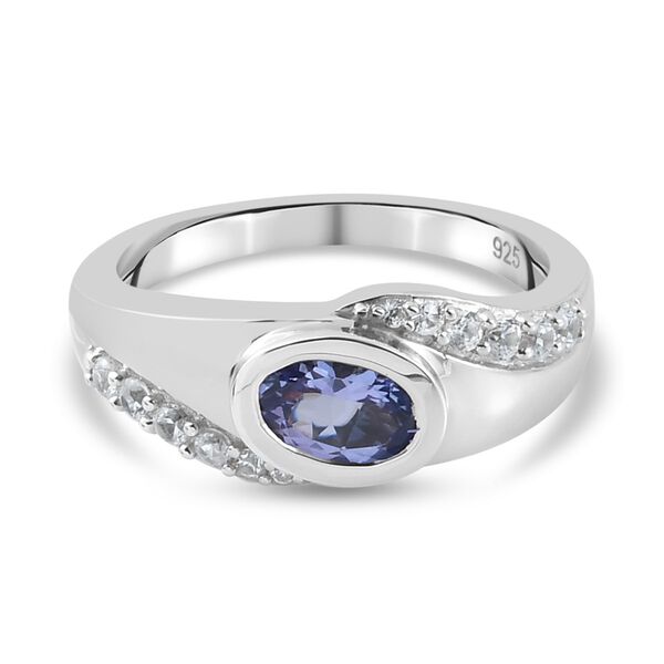 Tansanit und Zirkon Halo Ring 925 Silber Platin-&Uuml;berzug