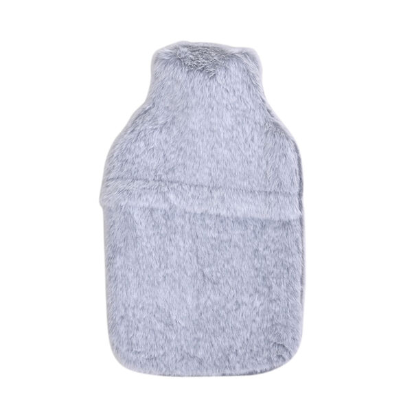 2er-Set Wärmflasche mit superweichem Kunstfell Plüschbezug, 2000ml, Größe 18x32 cm, Beige und Grau image number 3