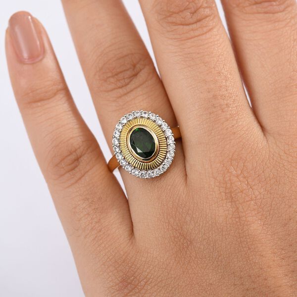 D'Joy Nat&uuml;rlicher Chromdiopsid, Wei&szlig;er Zirkon Ring 925 Silber 750 Gelbgold Vermeil (Gr&ouml;&szlig;e 17.00) ca. 2,11 ct image number 3