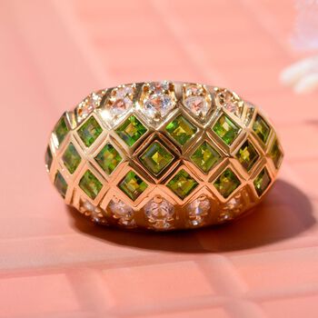 Nat&uuml;rlicher Chromdiopsid, wei&szlig;er Zirkon Ring, 925 Silber vergoldet (Gr&ouml;&szlig;e 18.00) ca. 2.99 ct