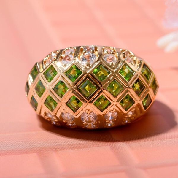 Nat&uuml;rlicher Chromdiopsid, wei&szlig;er Zirkon Ring, 925 Silber vergoldet (Gr&ouml;&szlig;e 18.00) ca. 2.99 ct image number 1