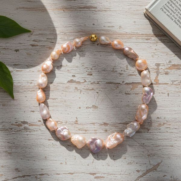 D'Joy Süßwasser Perle 50cm Halskette, 925 Silber vergoldet image number 2