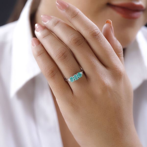 Sambischer Smaragd und Diamant 3 Stein Ring 925 Silber Platin-Überzug image number 3