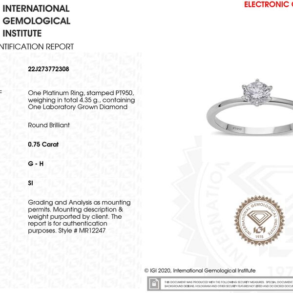 LUXURIANT IGI zertifizierter SI-GH Labor Diamant Ring in 950 Platin- 0,75 ct. image number 7