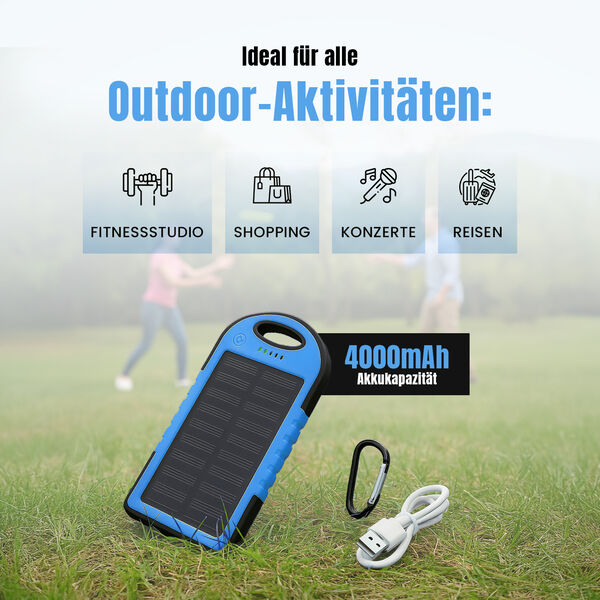 Homesmart Solar Powerbank mit LED-Licht, 14,3&times;7,5cm, Blau image number 4