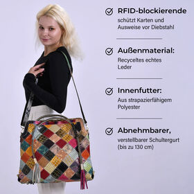 Chaos by Elsie Echtleder Crossbody Tasche mit RFID-Schutz und Mini-Taschenlampe und LA MAREY Schal aus 100% Maulbeerseide