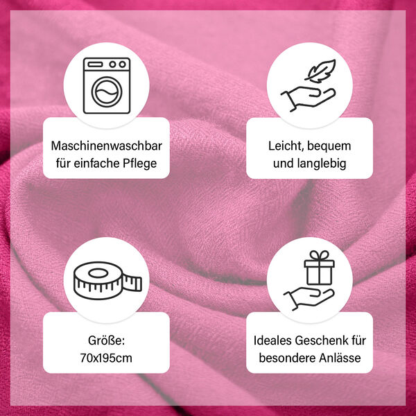 LA MAREY luxuriöser und weicher Schal aus 100% Kaschmirwolle, 70x195 cm, Magenta image number 4