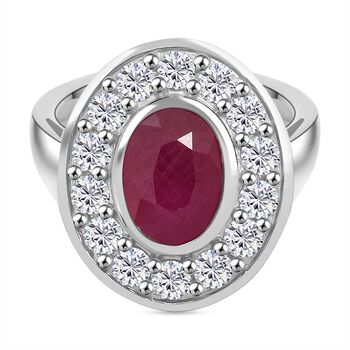 Nat&uuml;rlicher burmesischer Rubin, Wei&szlig;er Zirkon Ring 925 Silber rhodiniert (Gr&ouml;&szlig;e 20.00) ca. 1.32 ct