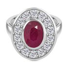 Natürlicher burmesischer Rubin, Weißer Zirkon Ring 925 Silber rhodiniert (Größe 20.00) ca. 1.32 ct