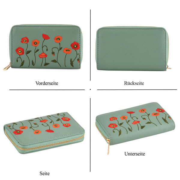 PU-Geldb&ouml;rse mit RFID-Schutz, Blumenmuster, 15,5x2,5x10cm, Gr&uuml;n image number 4