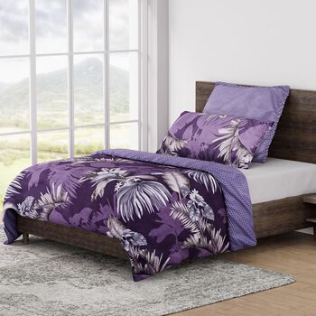 6-teiliges Bettw&auml;sche-Set - bedruckter Floralmuster, Mikrofaser, Bettbezug 135x200 cm (2 St&uuml;ck), Kissenbezug 40x80 cm (2 St&uuml;ck) und 80x80 cm (2 St&uuml;ck), Lila