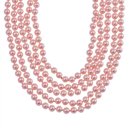 Mehrsträngige rosa Muschelkernperlen-Halskette, 255 cm image number 0