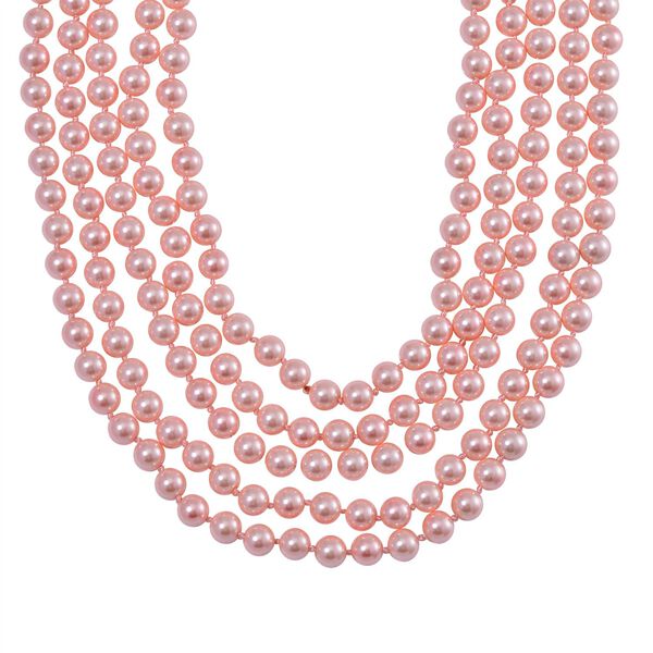 Mehrsträngige rosa Muschelkernperlen-Halskette, 255 cm image number 0