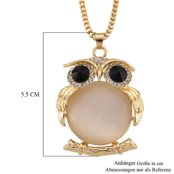 Erstellt wei&szlig;es Katzenaugen, Schwarze Kristall Schmuckset ca. 63.5 cm+5 cm Extender, Legierung Gelb image number 6