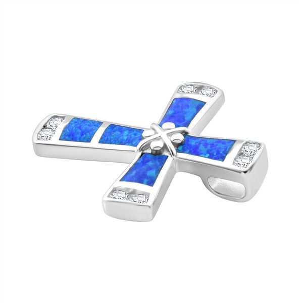 Simulierter blauer Opal und Zirkonia Anh&auml;nger image number 3