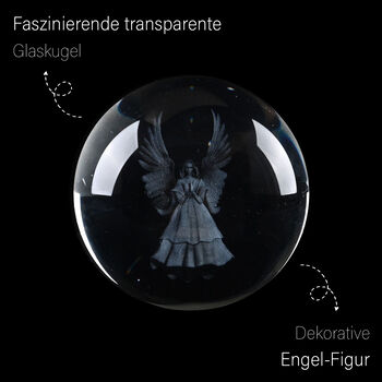 3D Kristallkugel mit LED-Licht und Holzsockel, Sch&uuml;tzender Engel