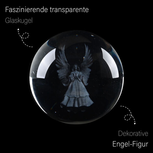 3D Kristallkugel mit LED-Licht und Holzsockel, Sch&uuml;tzender Engel image number 1