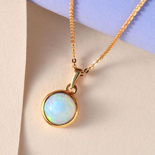Natürlicher, äthiopischer Welo Opal-Anhänger mit Kette, 925 Silber Gelbgold Vermeil ca. 1,30 ct image number 3