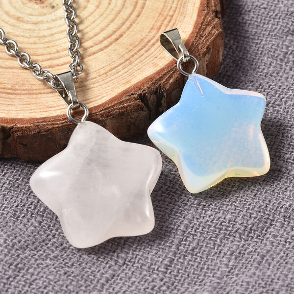 Opalit und Rosenquarz Anh&auml;nger mit Kette in Silberton image number 2