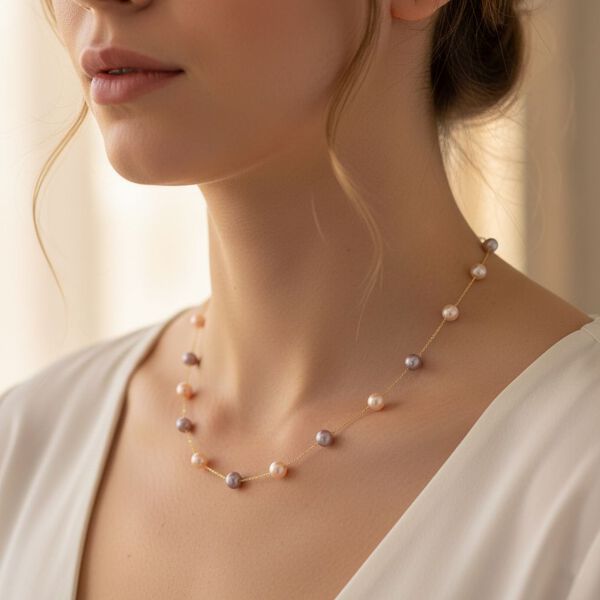 D'Joy AAA Mehrfarbige Edison Perle (9-10 mm) Halskette ca. 50 cm 925 Silber vergoldet image number 3