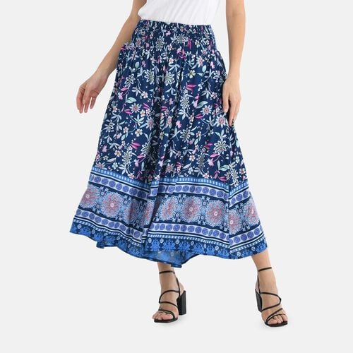 Gesmokte Taillen-Culottes mit Blumenmuster, Einheitsgröße, Marineblau image number 0