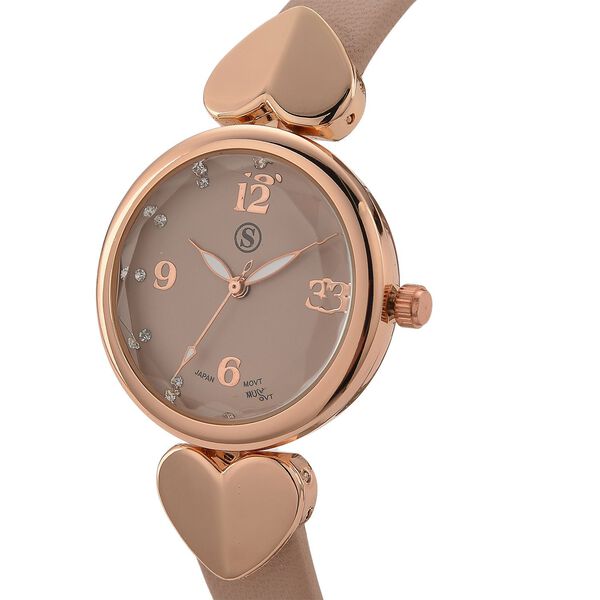 STRADA Uhr mit PC21S Japan-Uhrwerk, Edelstahl-Mesh-Armband, Ros&eacute;goldfarben mit Kristallzifferblatt,, Rosa image number 4