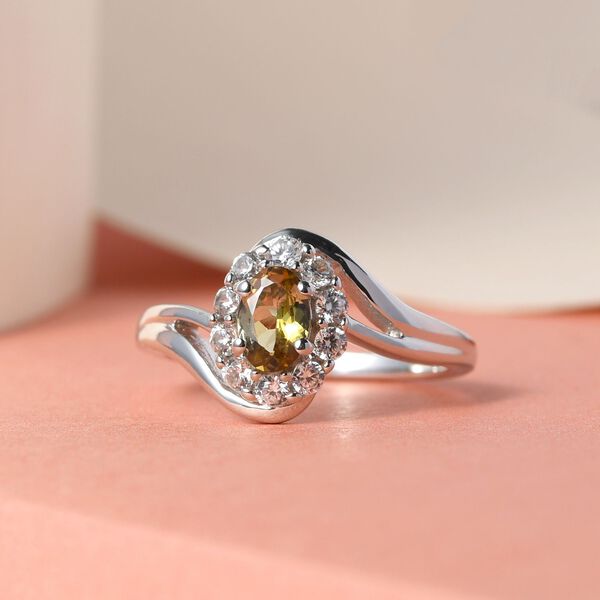 AA Natürlicher, goldener Tansanit und Zirkon-Bypass-Halo-Ring, 925 Silber platiniert, 0,98 ct. image number 2