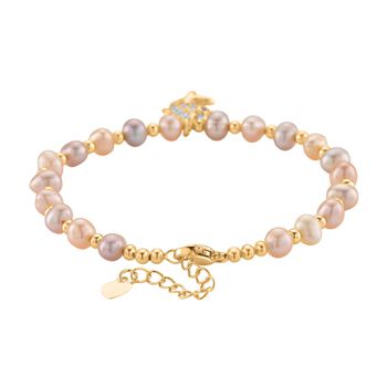Mehrfarbige S&uuml;&szlig;wasser Perle (4-5 mm), Zirkonia Armband ca. 18cm + 5cm Extender, Nickelfreies Messing Ros&eacute;gold Vermeil