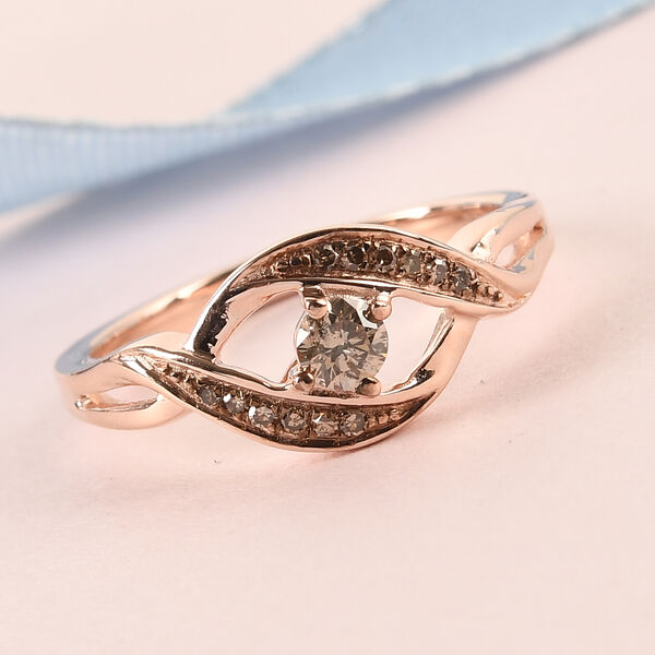 Champagner Diamant Ring 925 Silber Rosegold Vermeil image number 2
